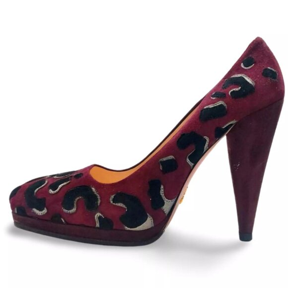 Prada Burgundy Suede Leopard Print Pumps Heels - EU Size 36 (0495) - Picture 1 of 10